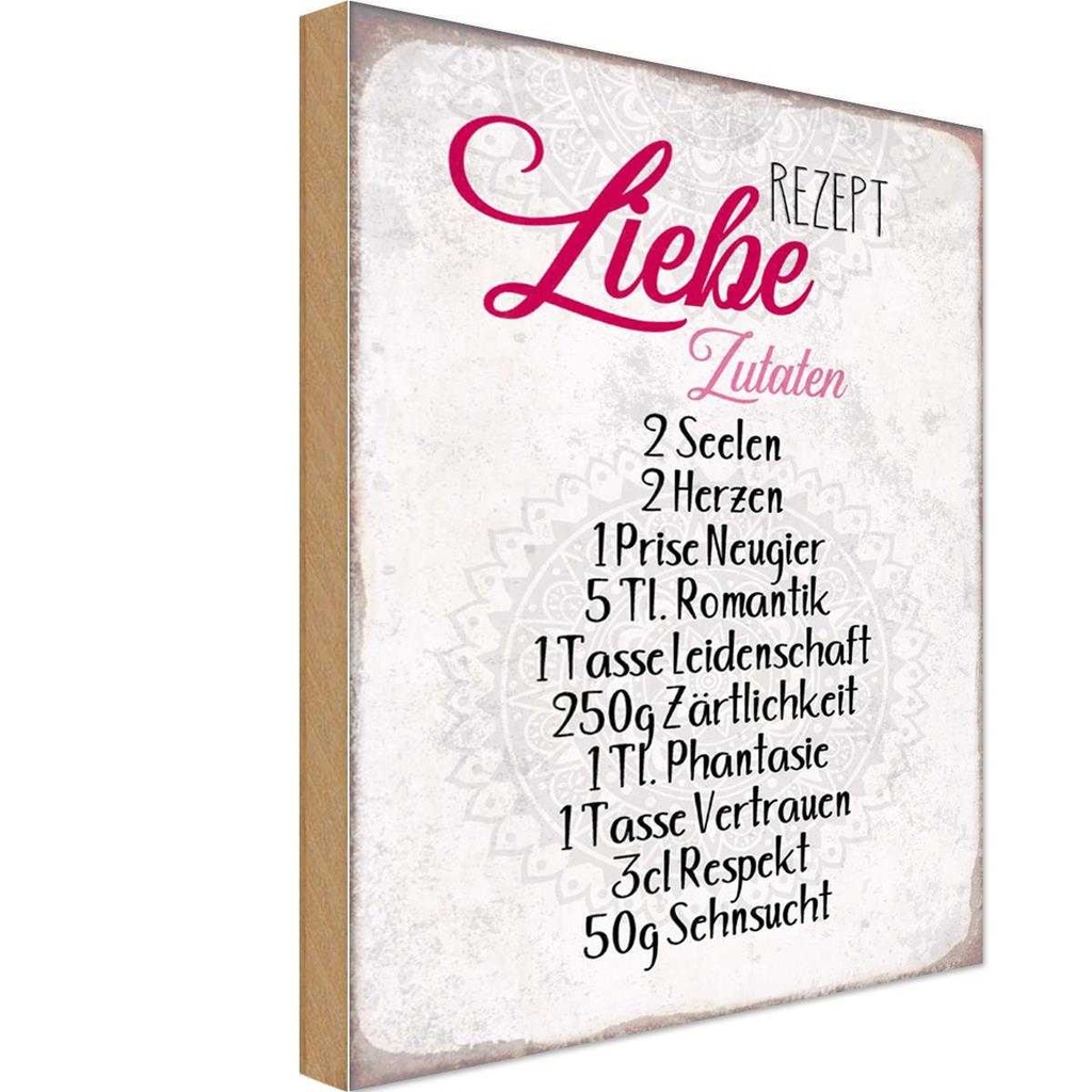 Holzschild 18x12 cm Rezept Liebe Zutaten Geschenk