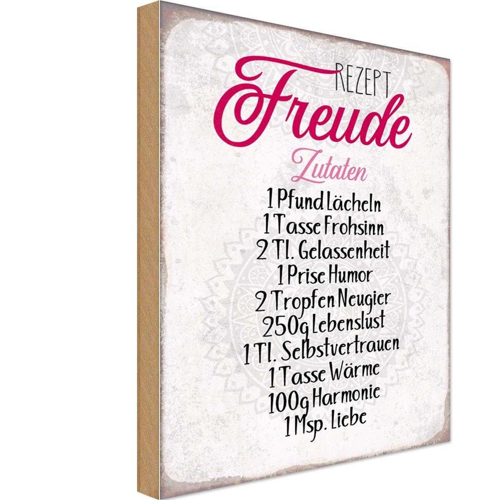 Holzschild 18x12 cm Rezept Freude Zutaten Familie Freunde