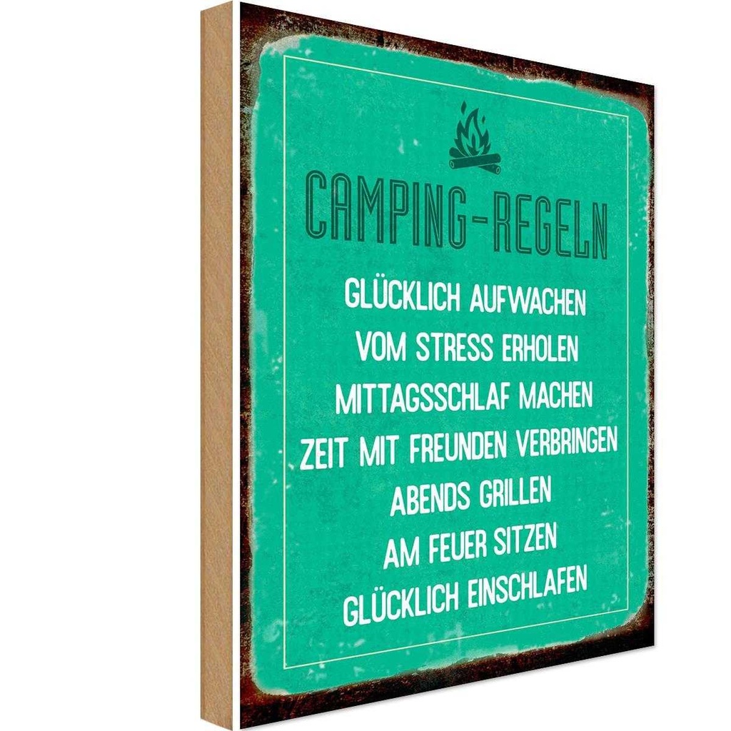 Holzschild 18x12 cm Camping Regeln Outdoor