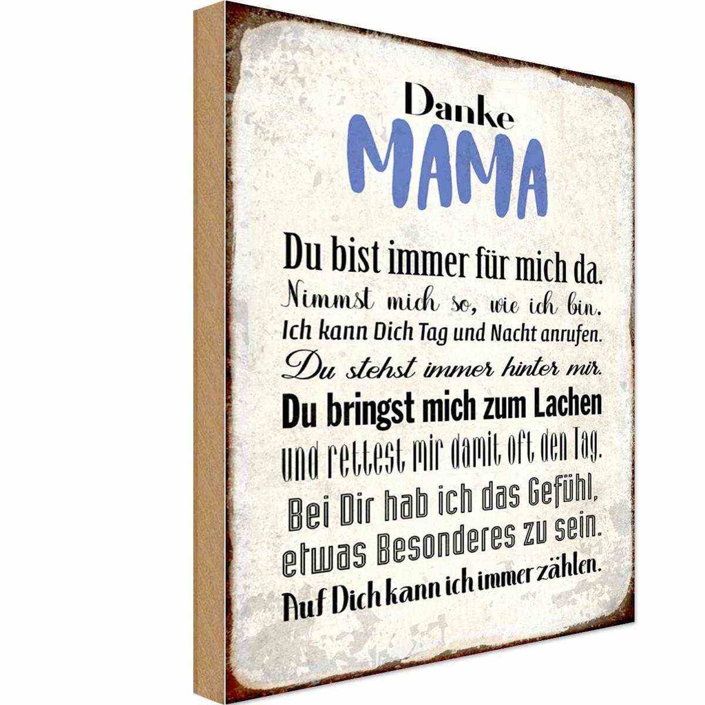 Holzschild 18x12 cm Danke Mama du bist für mich da Spruch Zitat