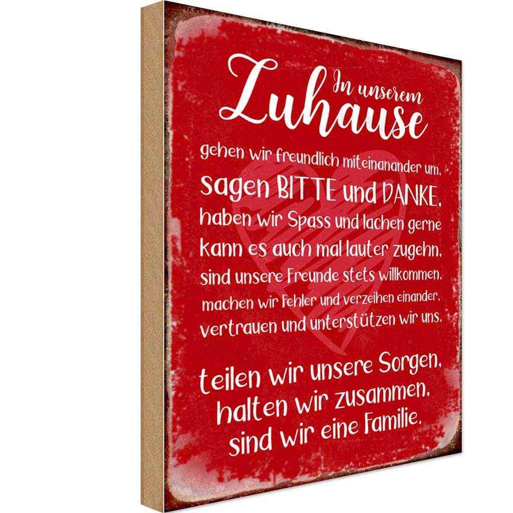 Holzschild 18x12 cm Zuhause sind wir eine Familie Geschenk
