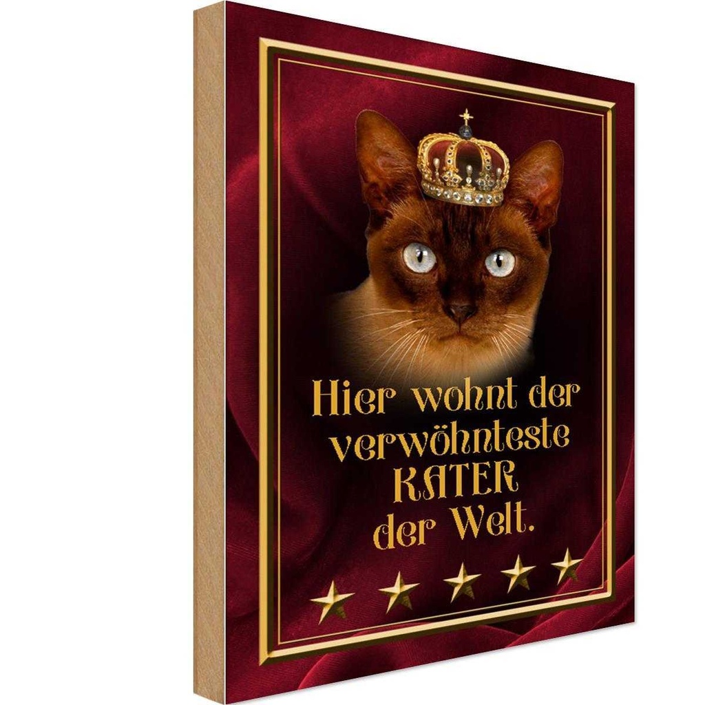 Holzschild 18x12 cm hier wohnt Kater der Welt Tier Haustier
