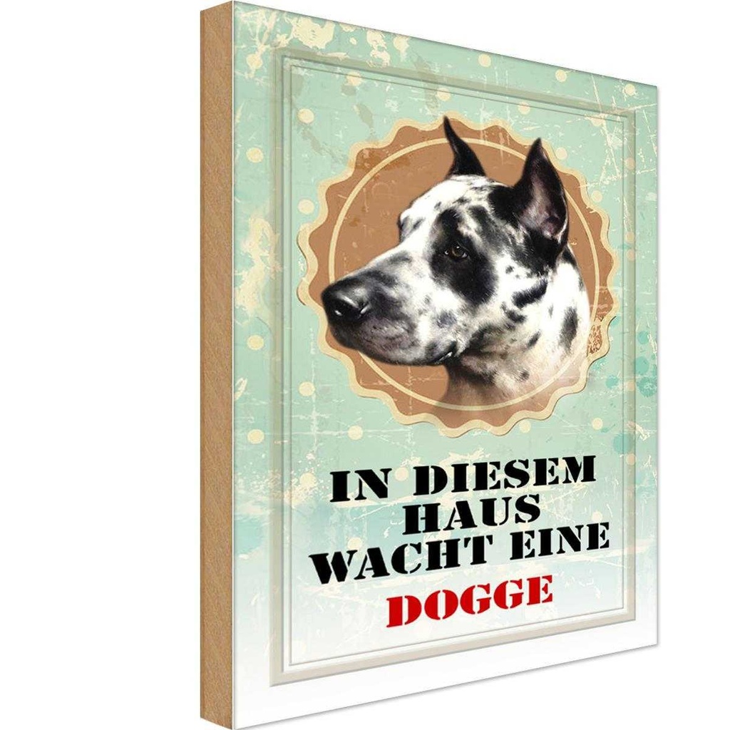 Holzschild 18x12 cm Hund in diesem Haus wacht eine Dogge Tier Haustier