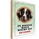 Holzschild 18x12 cm Hund in diesem Haus wacht ein Spaniel Tier Haustier