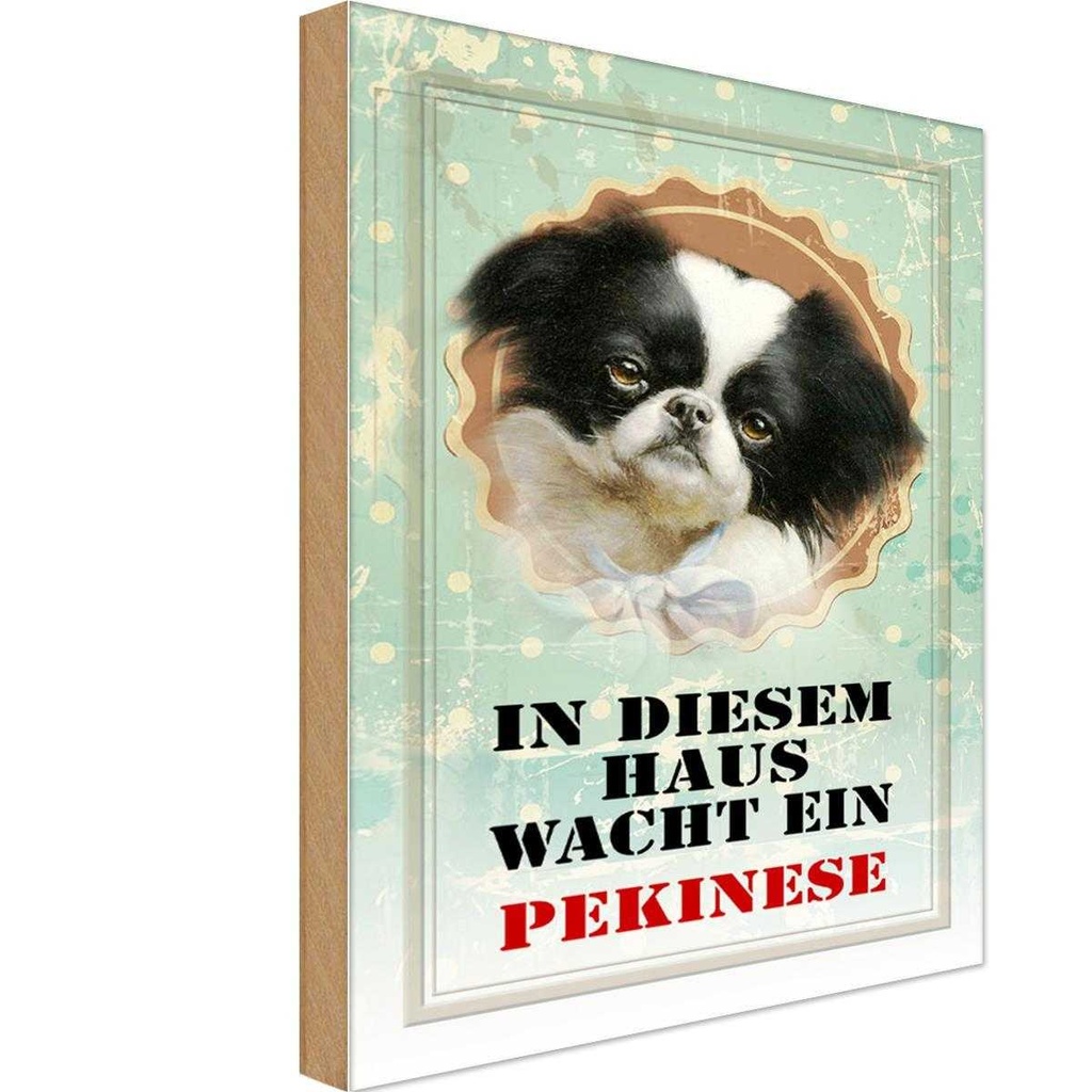 Holzschild 18x12 cm Hund in diesem Haus wacht Pekinese Tier Haustier