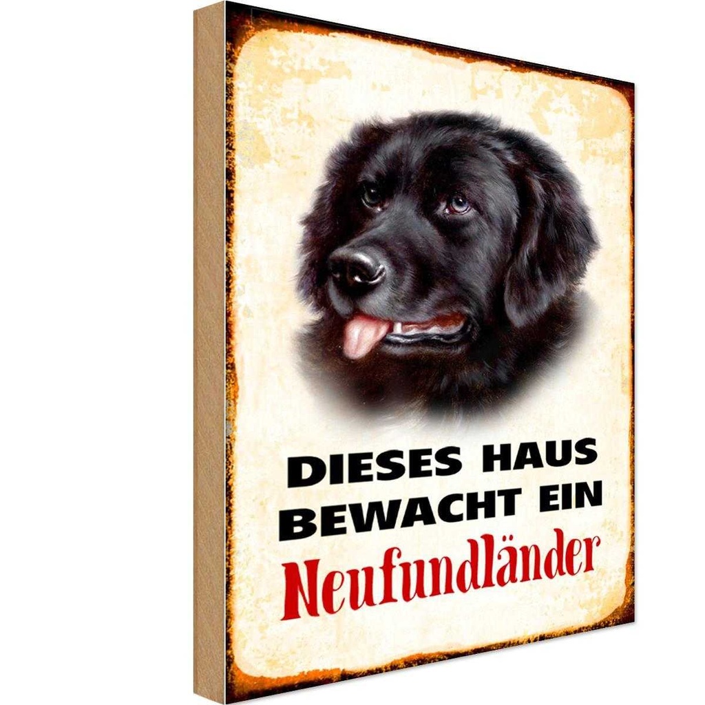 Holzschild 18x12 cm Hund dieses Haus bewacht Neufundländer Tier Haustier