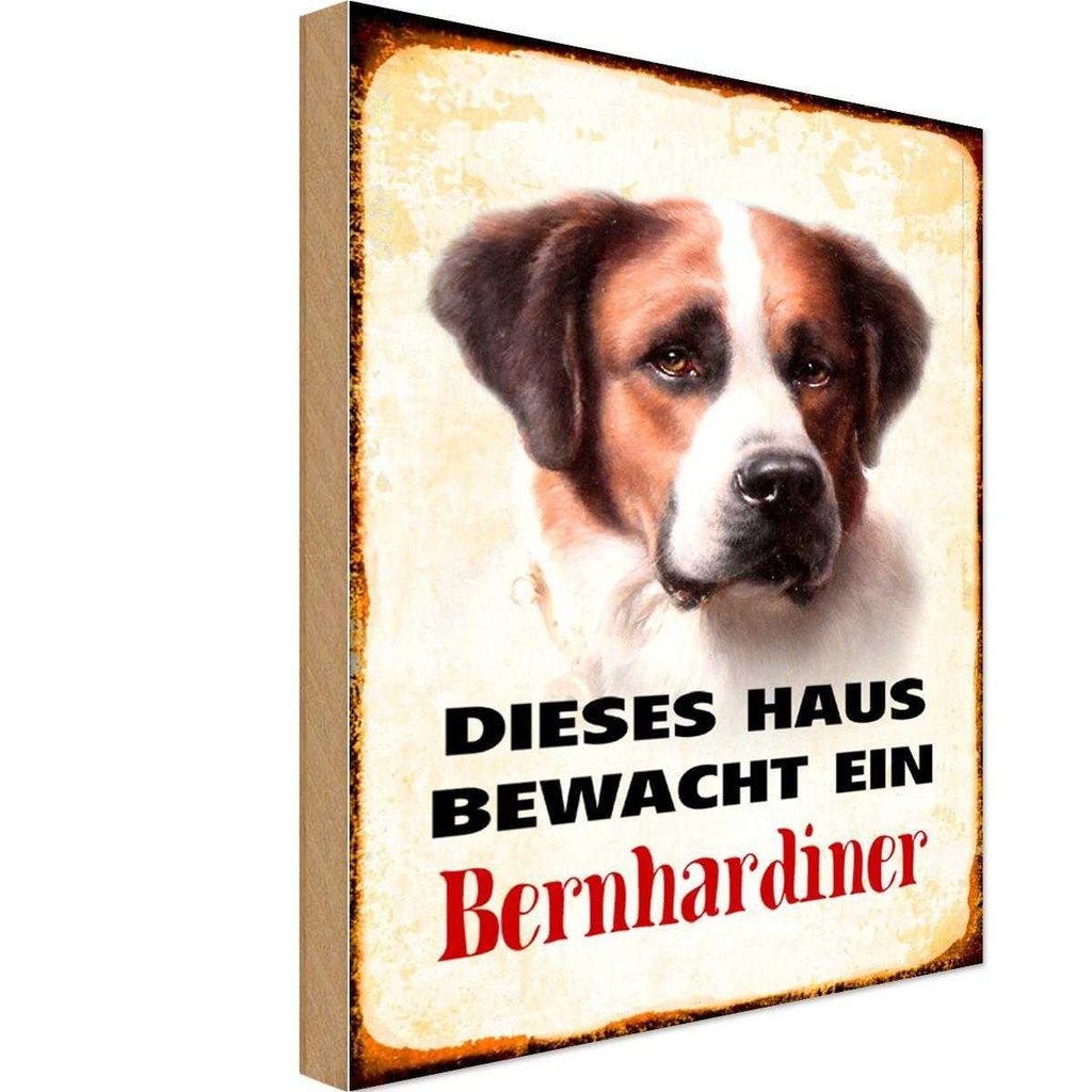 Holzschild 18x12 cm Hund dieses Haus bewacht Bernhardiner Tier Haustier