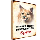 Holzschild 18x12 cm Hund dieses Haus bewacht ein Spitz Tier Haustier