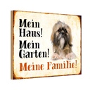 Holzschild 12x18 cm Hund Pekinese mein Haus Garten Familie Tier Haustier