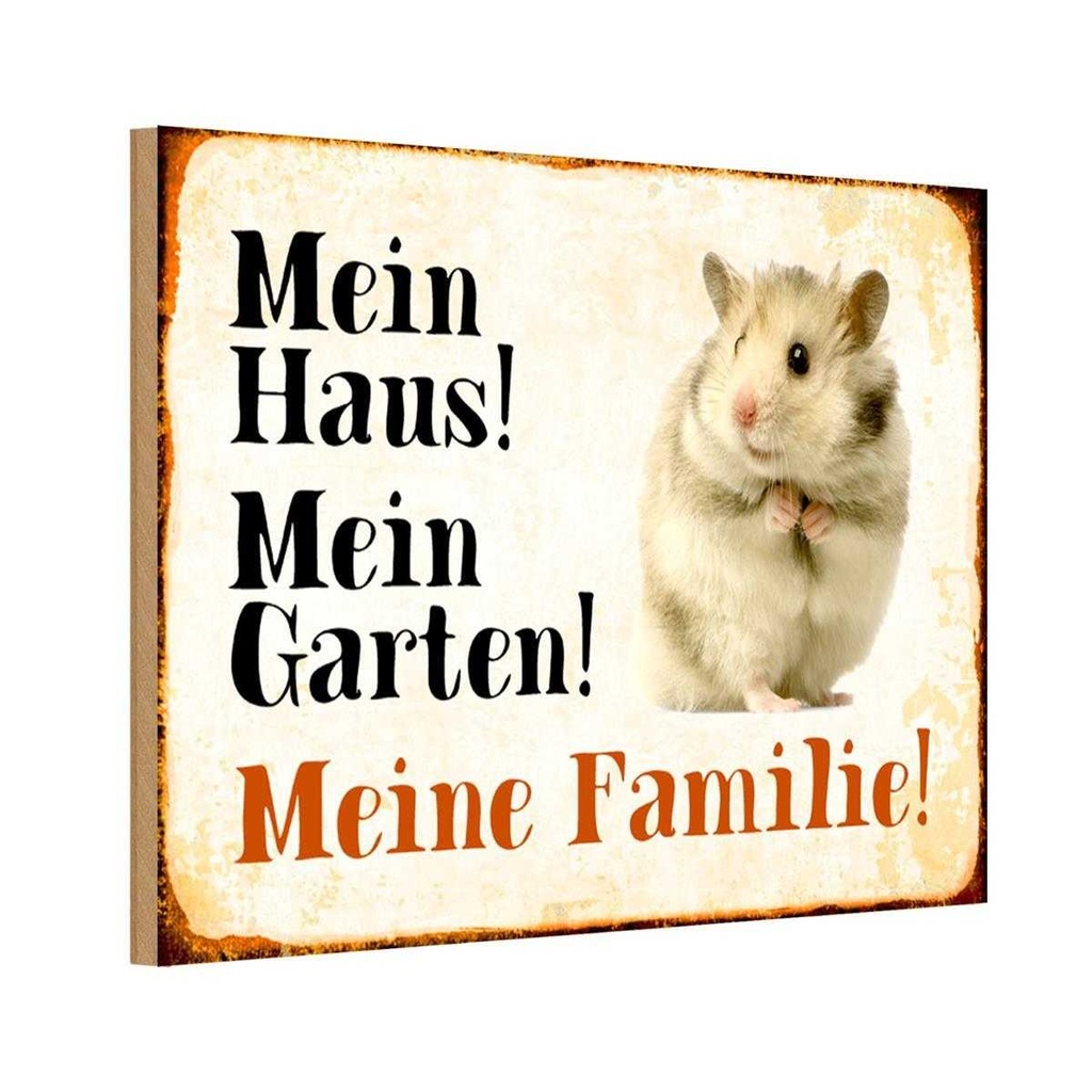 Holzschild 12x18 cm Tiere Hamster mein Haus Garten Familie Tier Haustier