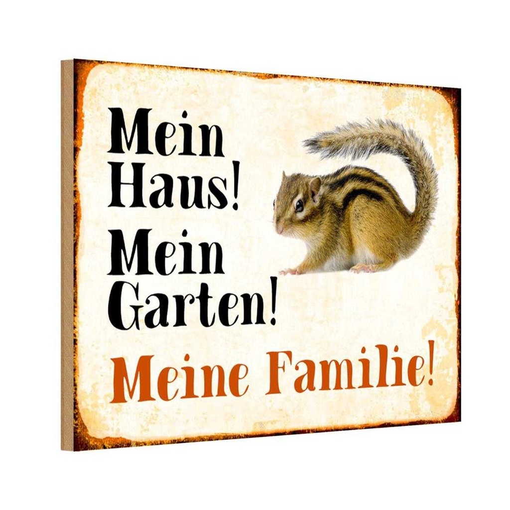 Holzschild 12x18 cm Tiere Eichhörnchen mein Haus Garten Tier Haustier