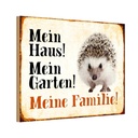 Holzschild 12x18 cm Tiere Igel mein Haus Garten Familie Tier Haustier