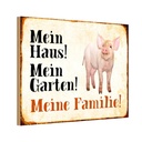 Holzschild 12x18 cm Tiere Schwein mein Haus Garten Familie Tier Haustier