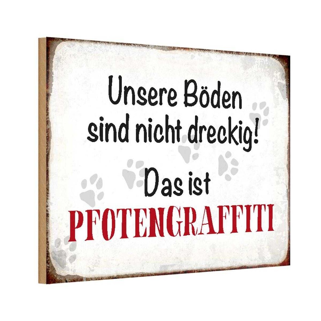 Holzschild 12x18 cm Hund Boden Pfotengraffiti Tier Haustier