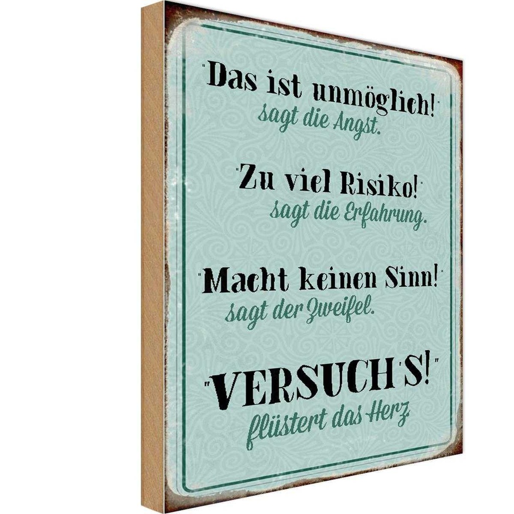 Holzschild 18x12 cm Angst Erfahrung Zweifel Herz Dekoration