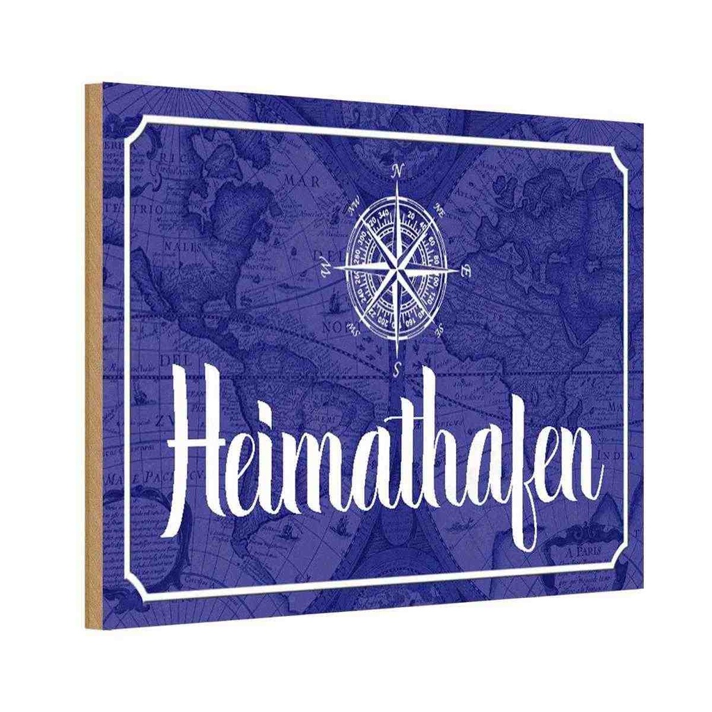 Holzschild 12x18 cm Heimathafen Kompass Anker Dekoration