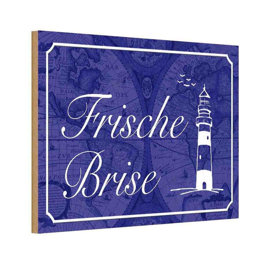 Holzschild 12x18 cm Frische Brise Meer Leuchtturm Dekoration
