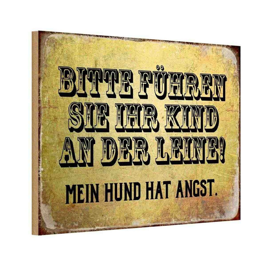 Holzschild 12x18 cm Kinder an der Leine Hund Angst Kids Teens