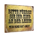 Holzschild 12x18 cm Kinder an der Leine Hund Angst Kids Teens