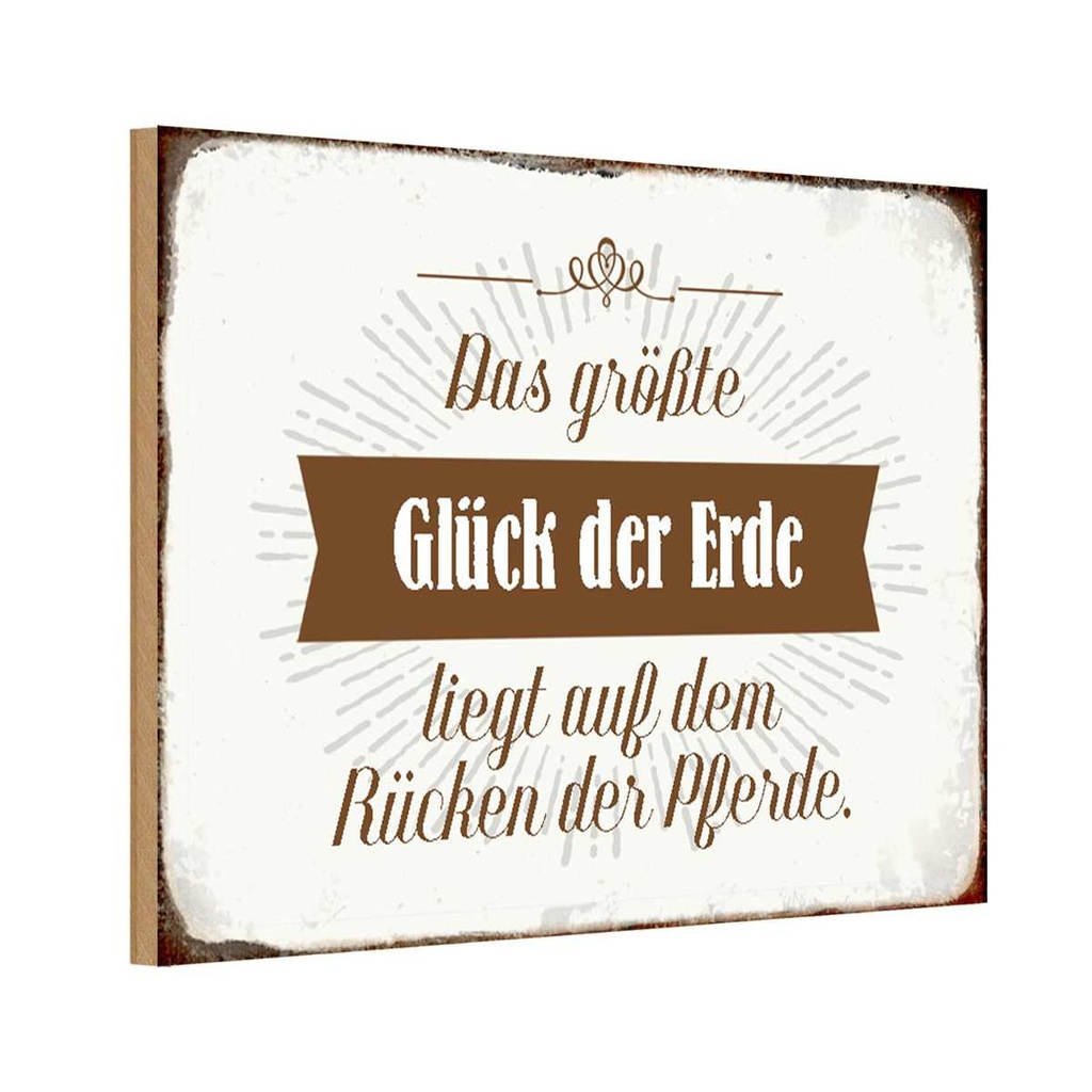 Holzschild 12x18 cm Glück der Erde auf Rücken Pferde Spruch Zitat