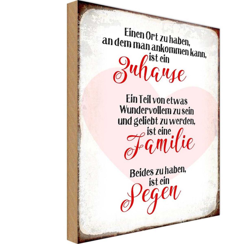 Holzschild 18x12 cm Zuhause Familie Segen Herz Spruch Zitat