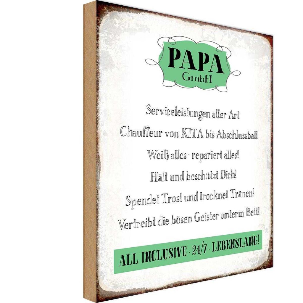 Holzschild 18x12 cm Papa GmbH 24/7 lebenslang Familie Freunde
