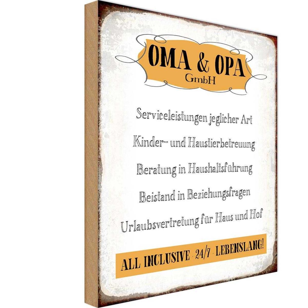 Holzschild 18x12 cm Oma Opa GmbH 24/7 lebenslang