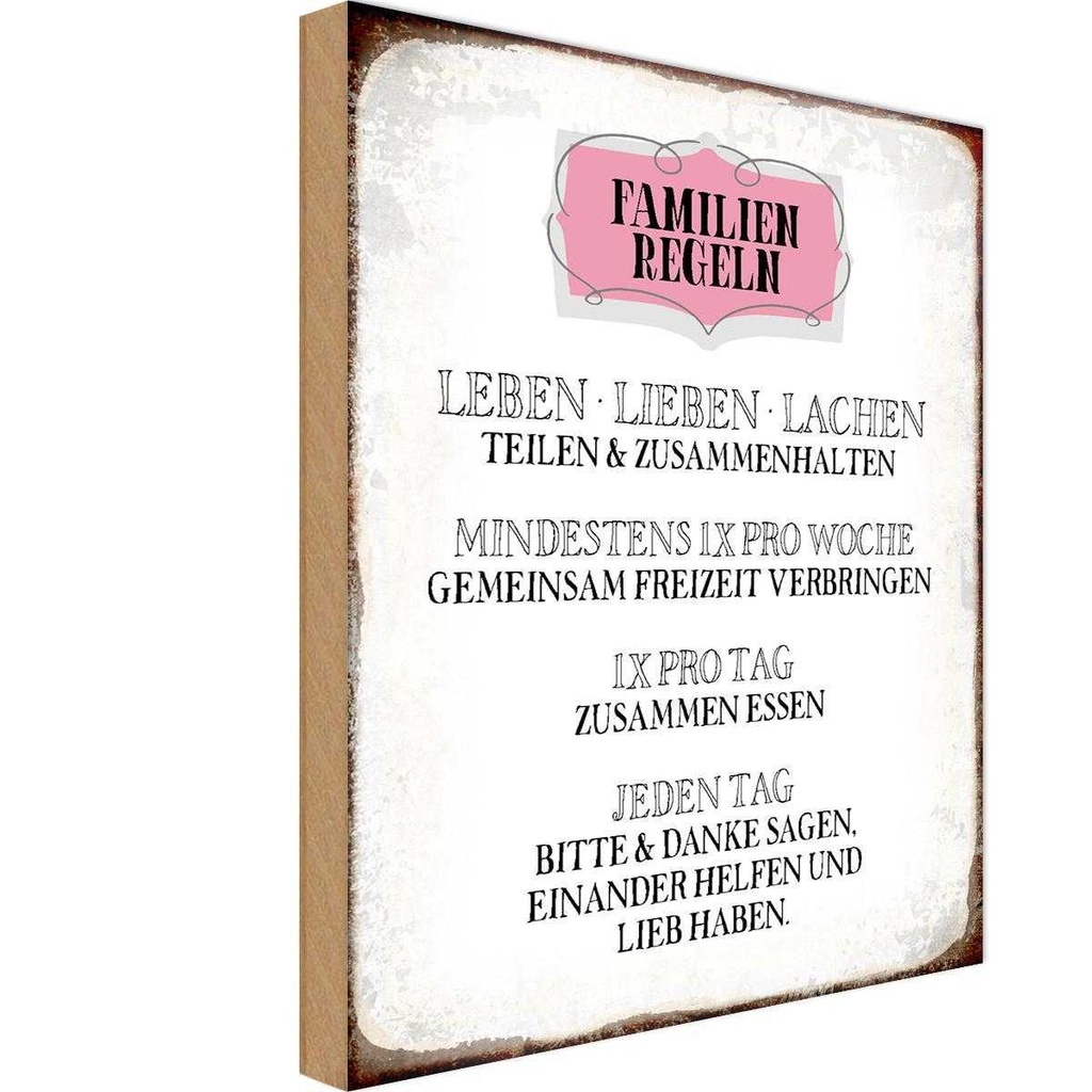 Holzschild 18x12 cm Familien Regeln leben lieben Familie Freunde
