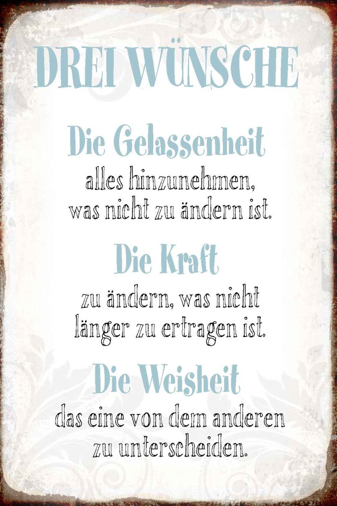 Holzschild 18x12 cm 3 Wünsche Gelassenheit Kraft Dekoration