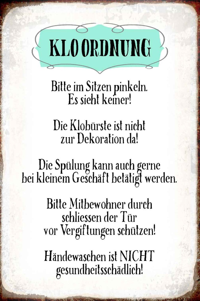 Holzschild 18x12 cm Klo Ordnung die Klobürste Warnschild Hinweisschild