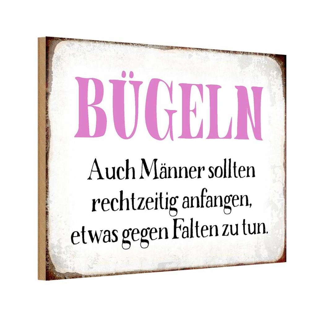 Holzschild 12x18 cm Bügeln auch Männer sollten Spruch Zitat