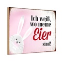 Holzschild 12x18 cm Osterhase weiß wo Eier sind Ostern