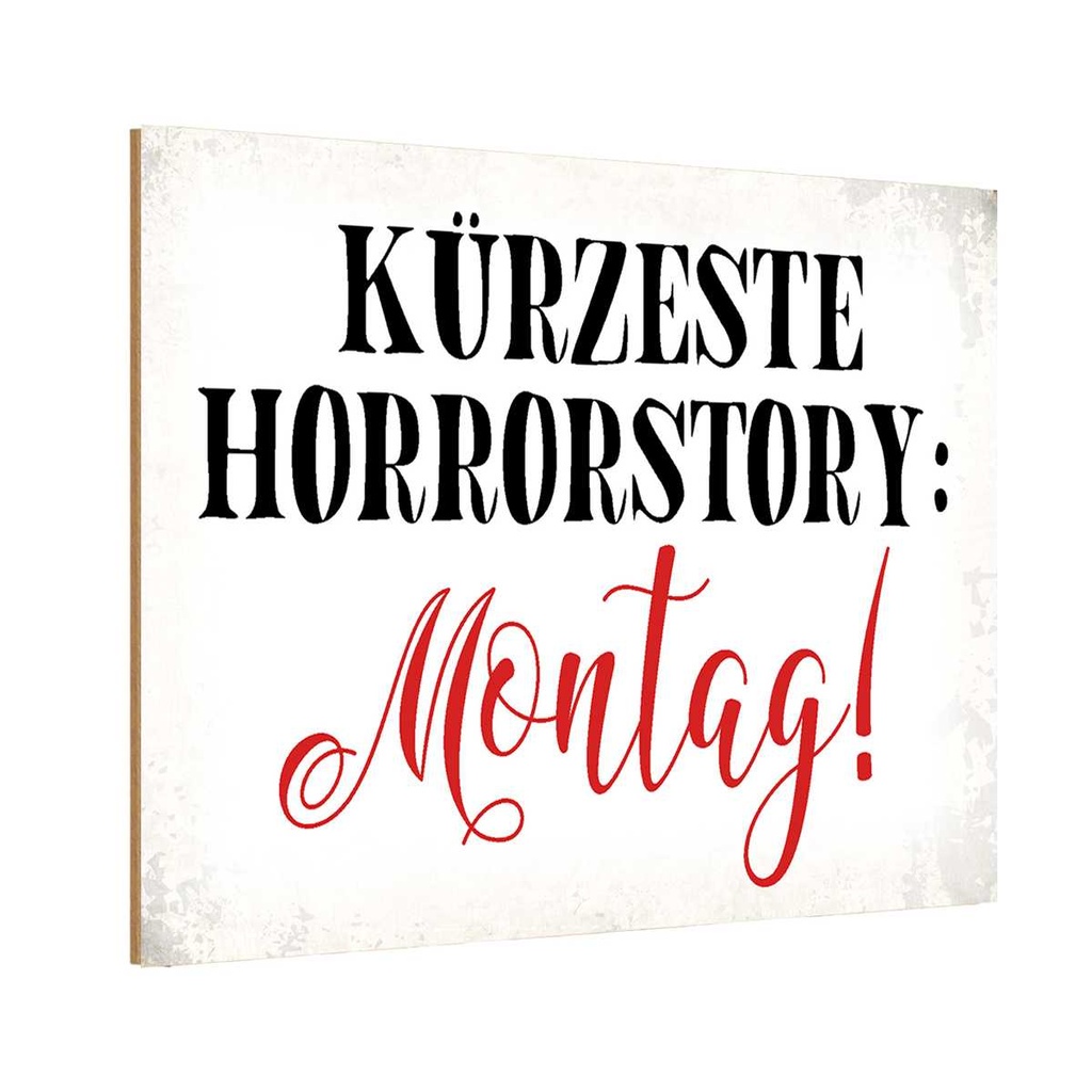 Holzschild 12x18 cm kürzeste Horrostory Montag Spruch Zitat