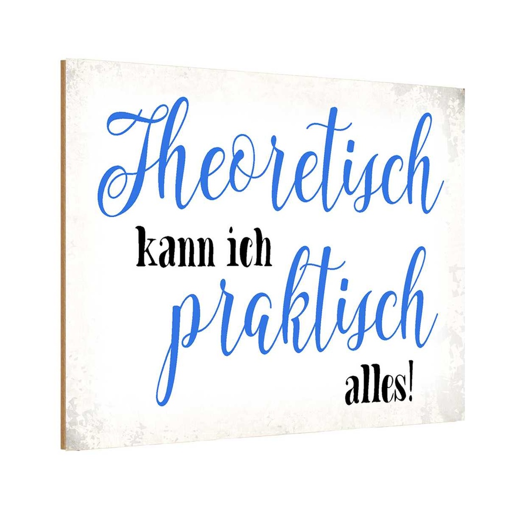 Holzschild 12x18 cm theoretisch kann praktisch alles Spruch Zitat