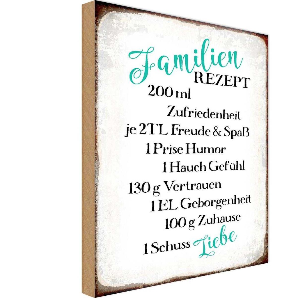 Holzschild 18x12 cm Familienrezept Freude Spaß Humor Familie Freunde