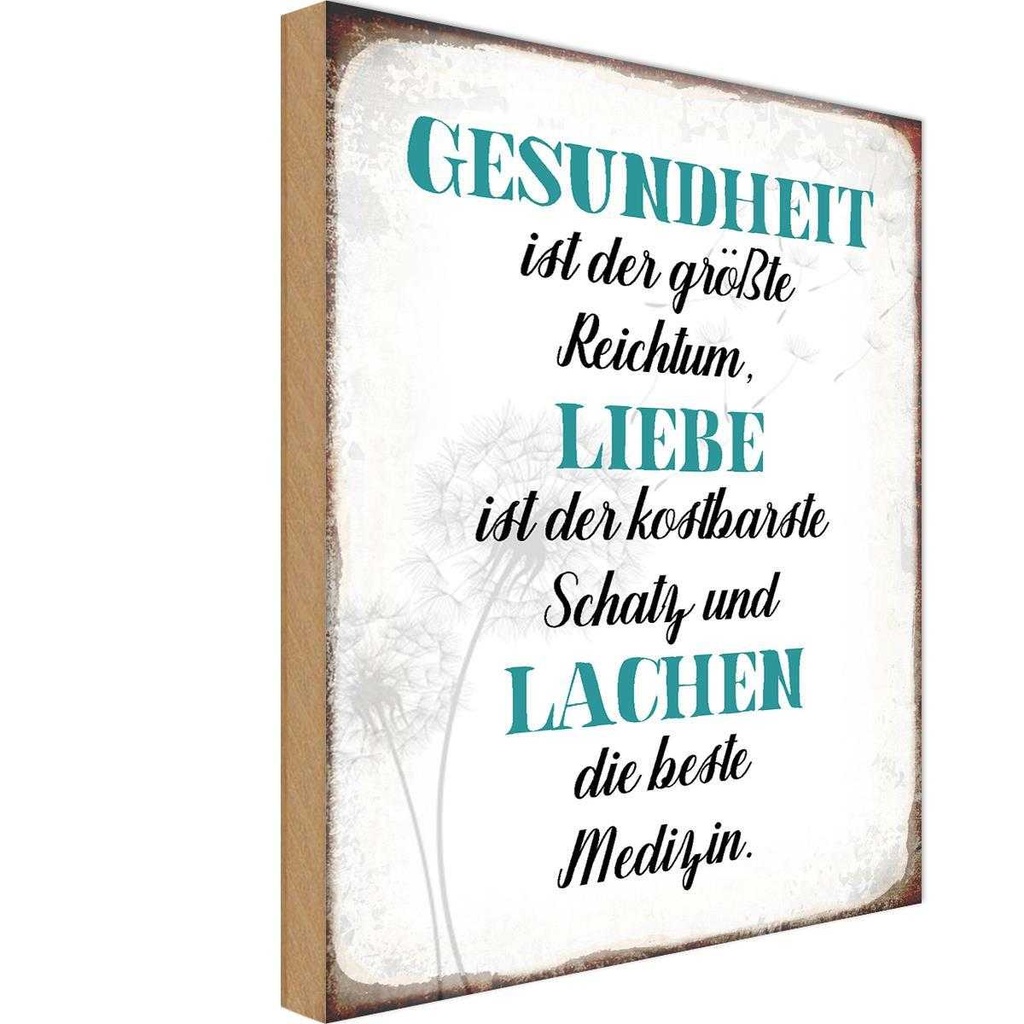 Holzschild 18x12 cm Gesundheit Liebe Lachen Medizin Spruch Zitat