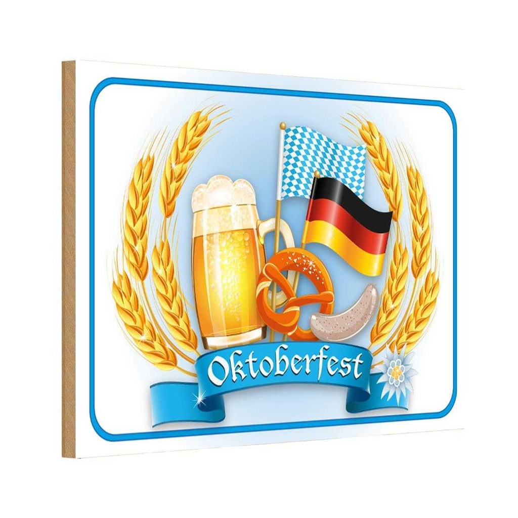 Holzschild 12x18 cm Oktoberfest Bier Brezel Wurst Essen Trinken