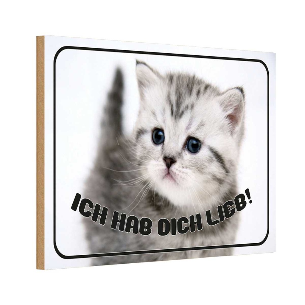 Holzschild 12x18 cm Katze ich hab dich lieb Tier Haustier