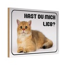 Holzschild 12x18 cm Katze hast du mich lieb? Tier Haustier