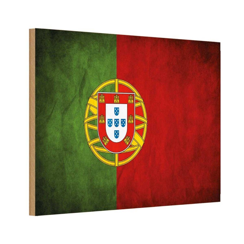 Holzschild 12x18 cm Portugal Fahne Flagge Wappen