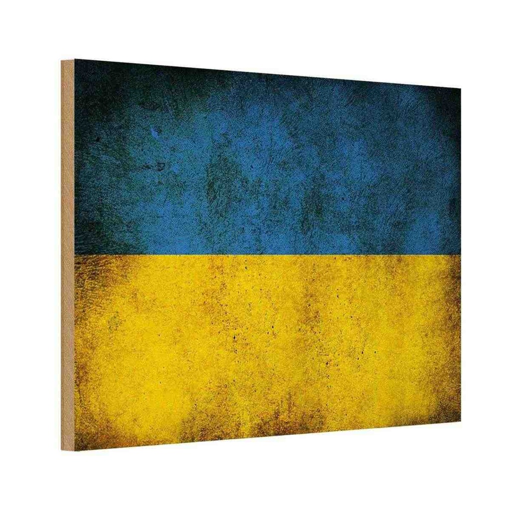 Holzschild 12x18 cm Ukraine Fahne Flagge Wappen