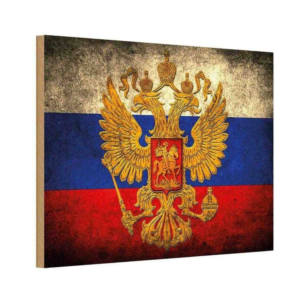 Holzschild 12x18 cm Russland Fahne Wappen Flagge