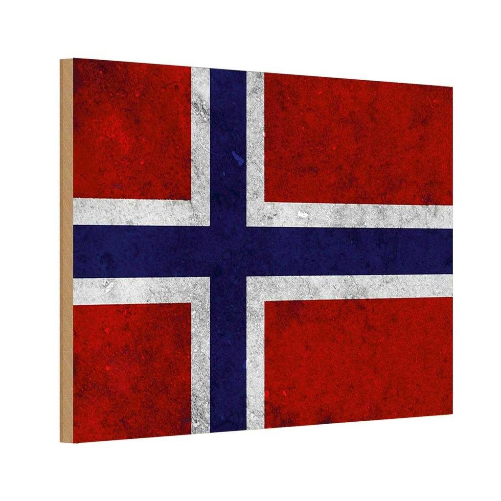Holzschild 12x18 cm Norwegen Fahne Flagge Wappen