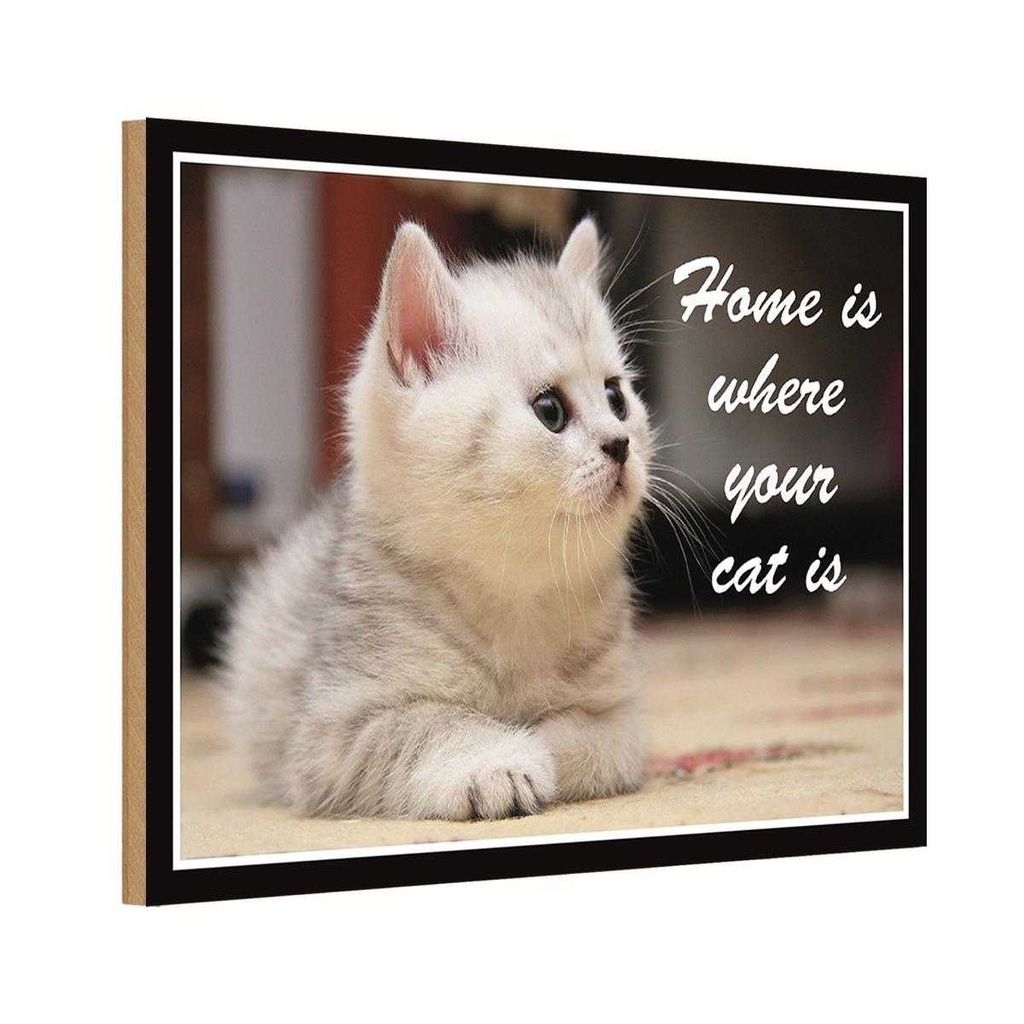 Holzschild 12x18 cm Katze Home is where your cat Tier Haustier