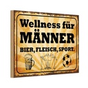 Holzschild 12x18 cm Wellness Männer Bier Fleisch Frauen