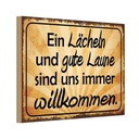 Holzschild 12x18 cm Lächeln gute Laune willkommen Dekoration