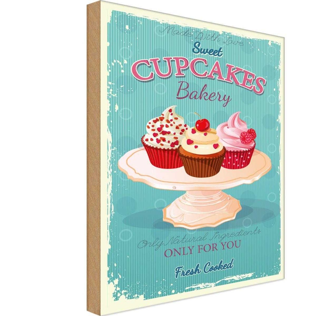 Holzschild 18x12 cm Cupcakes made with love sweet bakery Essen Trinken