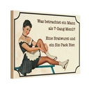 Holzschild 12x18 cm 7-Gang-Menü Mann Wurst Bier Essen Trinken