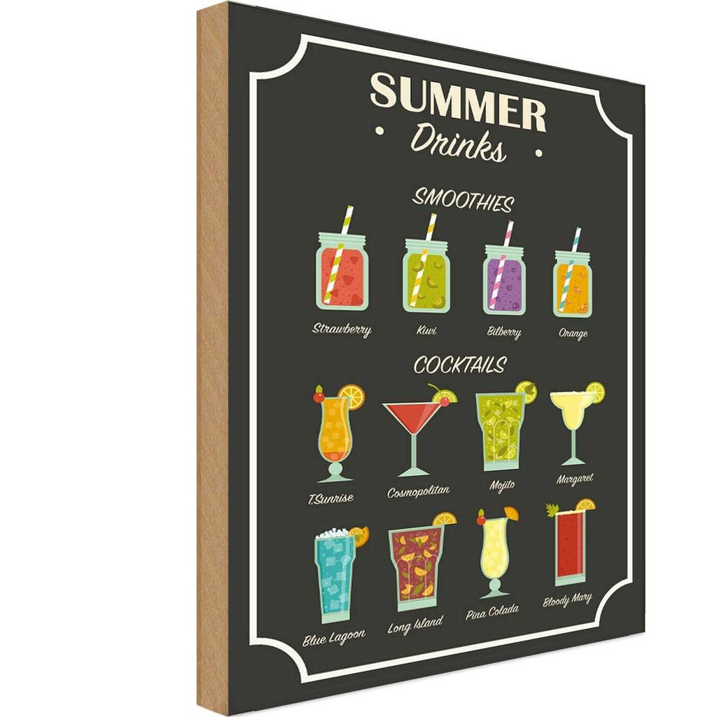 Holzschild 18x12 cm Drinks Summer Smoothies Cocktails Essen Trinken