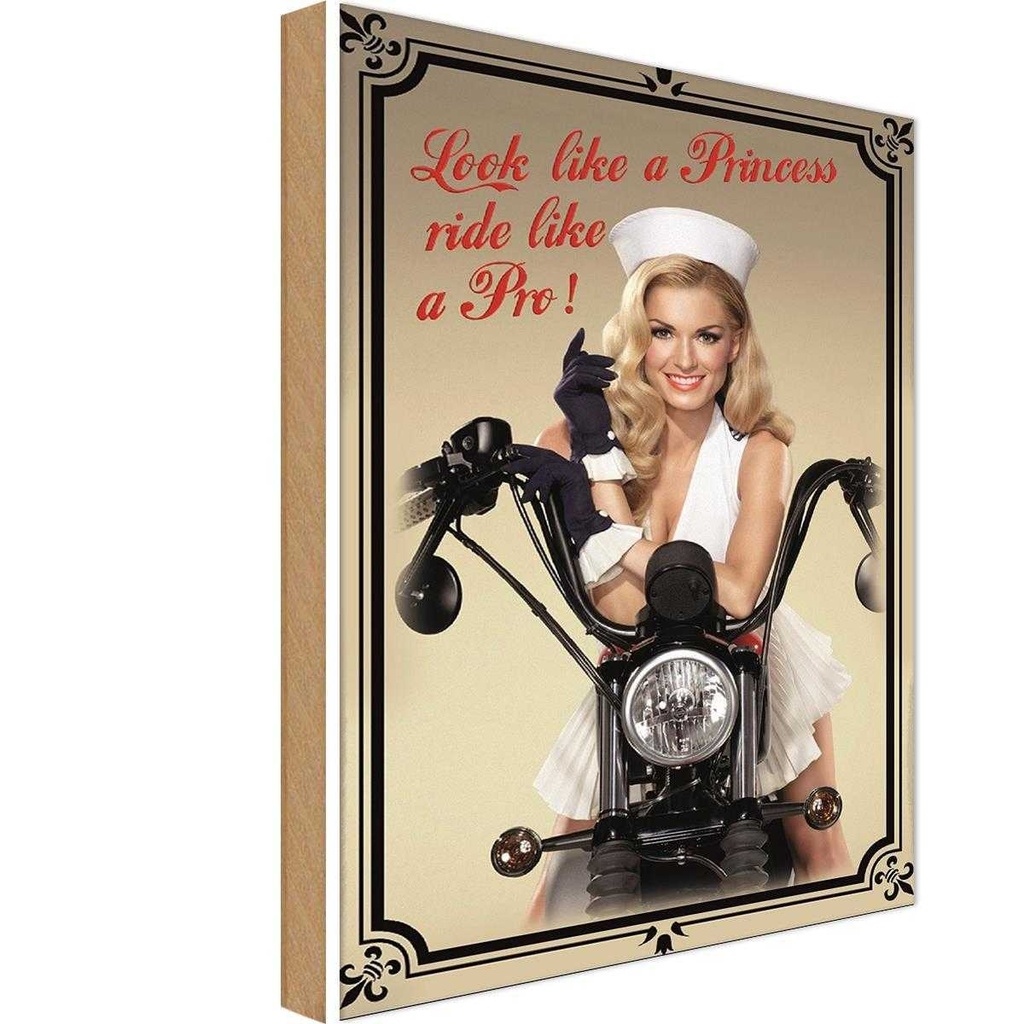 Holzschild 18x12 cm Motorrad look like a Princess ride Auto Garage Werkstatt